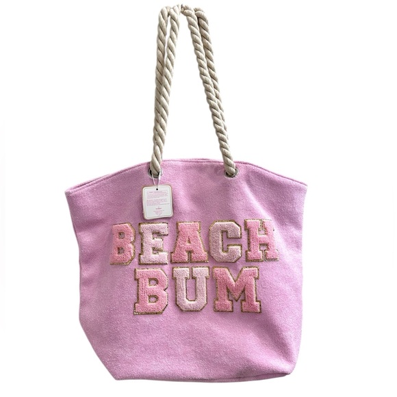 🦋Gloss & Glo BEACH BUM terry tote bag with patches - Picture 2 of 5